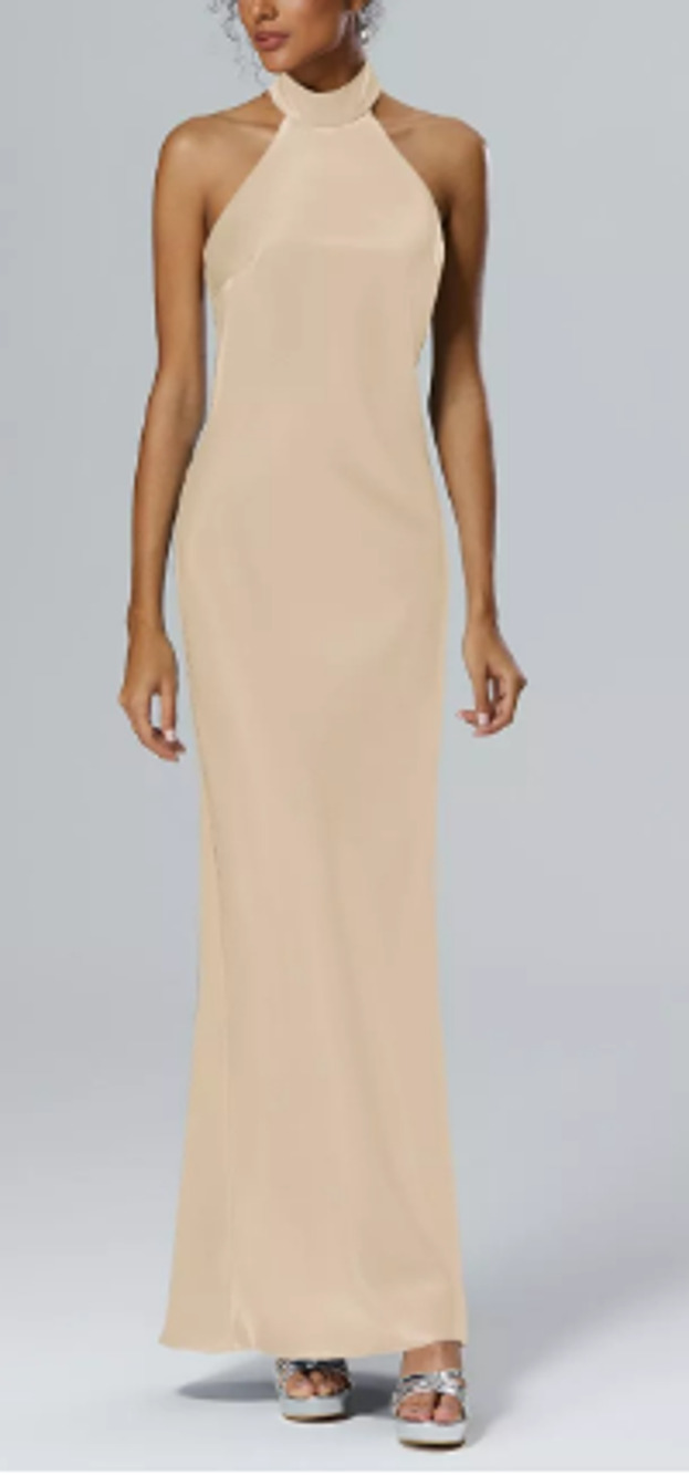 AW BRIDAL SZ 4 S champagne cream Mugwort satin crystal formal maxi dress NEW B33